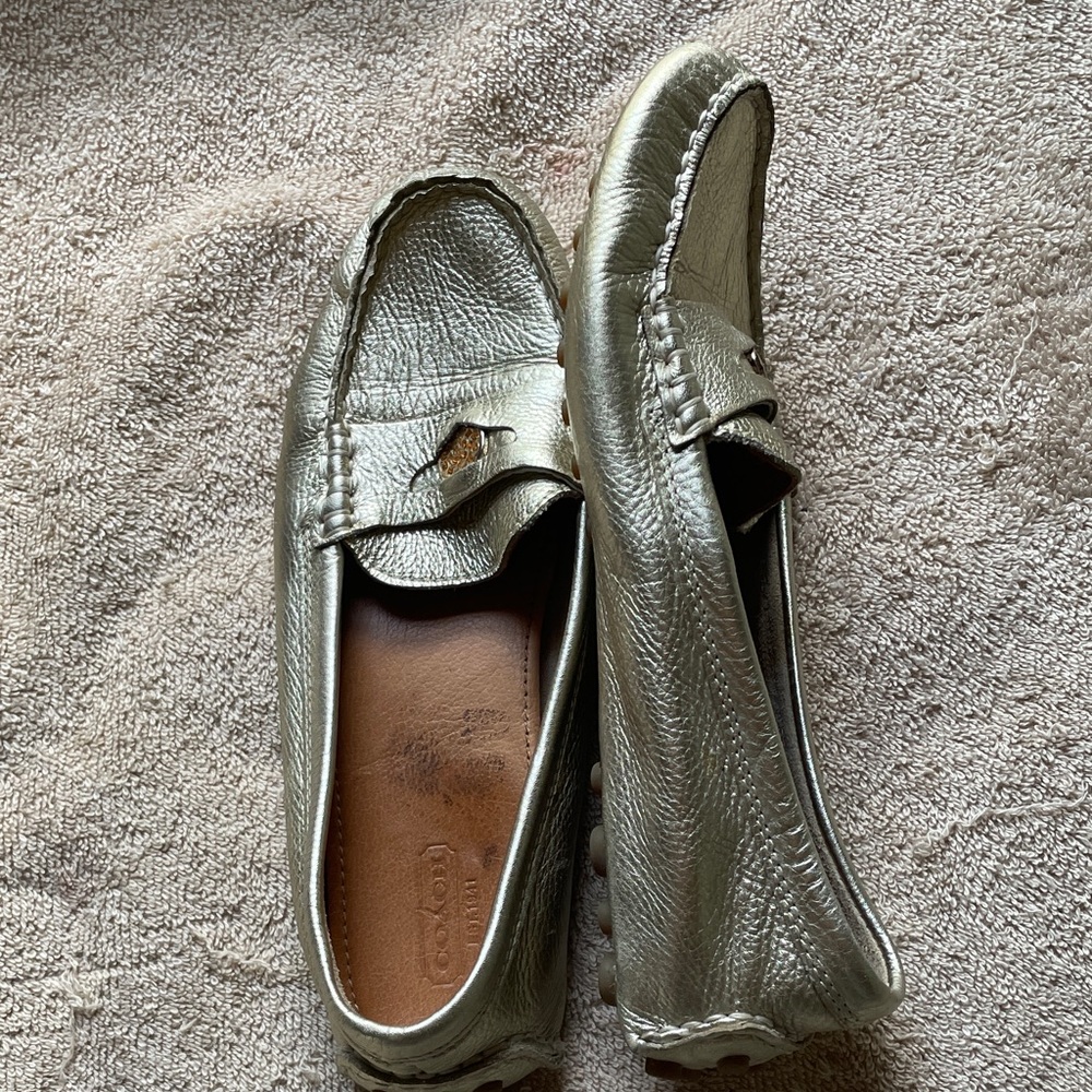 Coach Nicola 8.5 Metallic Gold Driving Loafers
